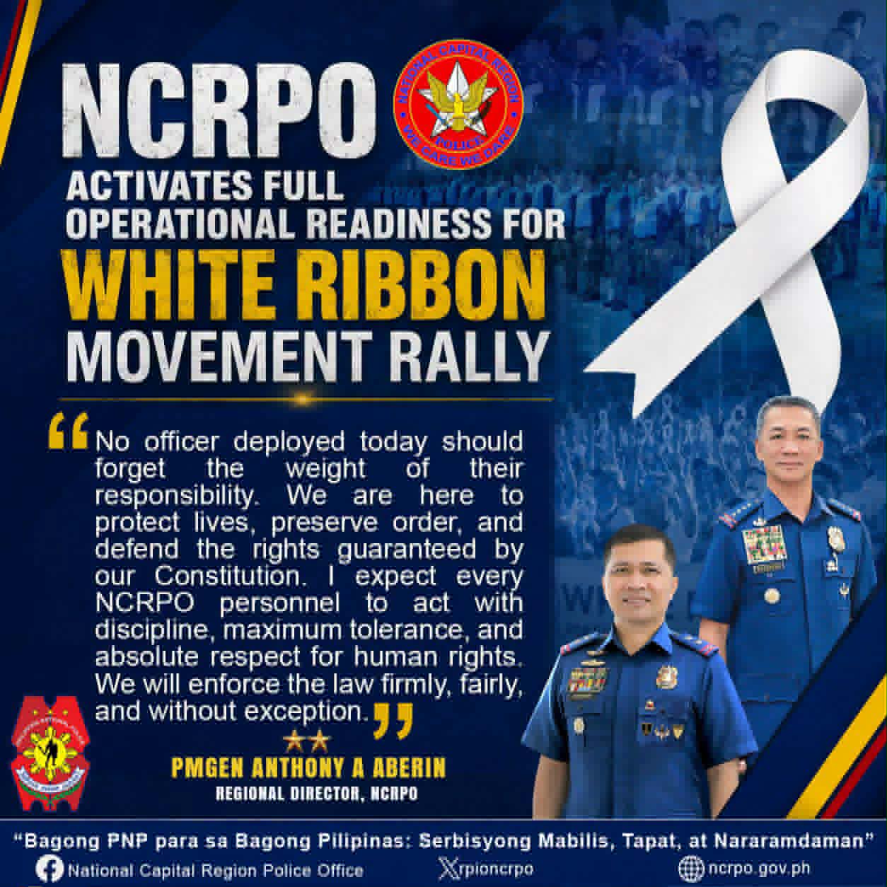 White Ribbon Rally Ph NCRPO, naka-Full Alert Status kaugnay sa White Ribbon Movement Prayer ...